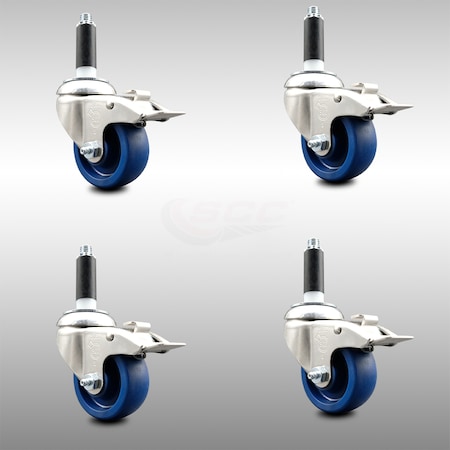 Service Caster 3.5 Inch 316SS Solid Poly Swivel 7/8 Inch Expanding Stem Caster Set Lock Brake SCC-SS316TTLEX20S3514-SPUS-78-4
